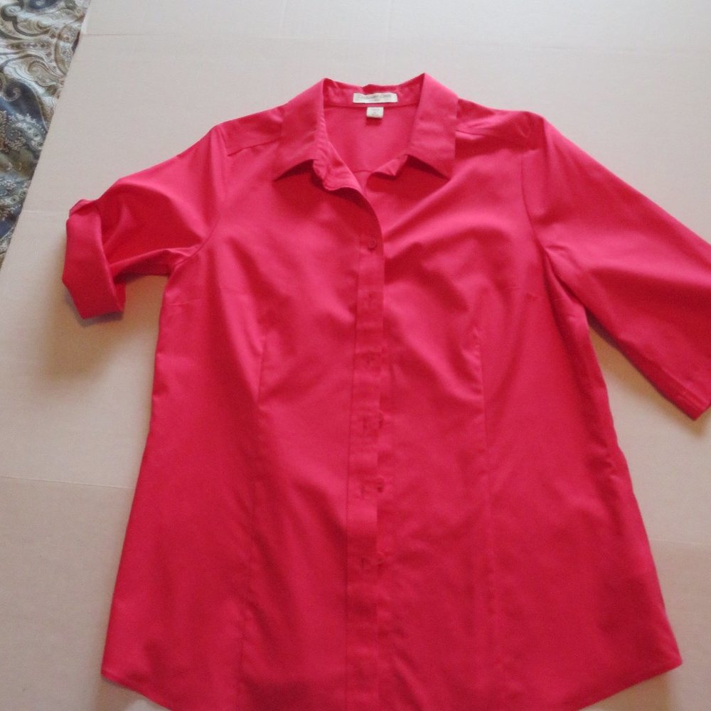 🔥HP🔥Coldwater Creek Pinkish Red Shirt, Button Down, Roll-Tab Sleeves, Sz M (… - Picture 3 of 9